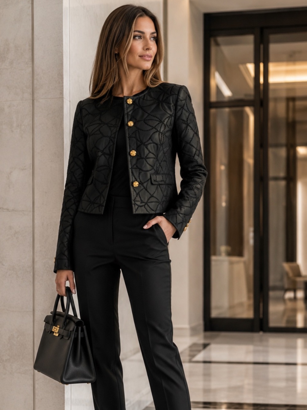 New bagatelle Black Patterned Leather Jacket with Gold Buttons size L - Picture 5 of 15
